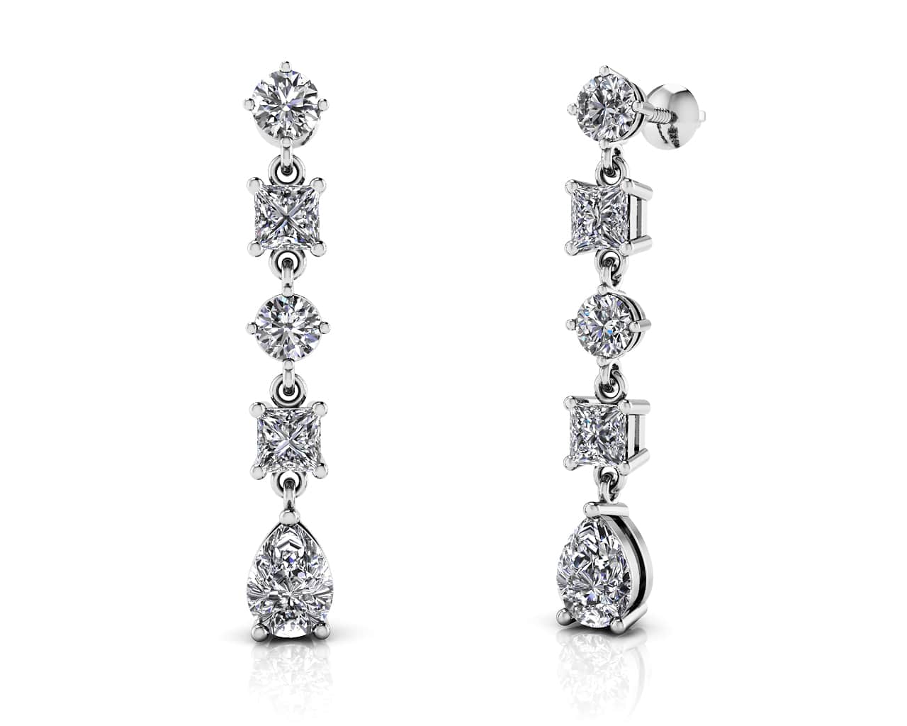 Alternating Diamond Drop Earrings Diamond with 2.92 ct.(finished) 7x5mm, 3.5mm, 3.8mm